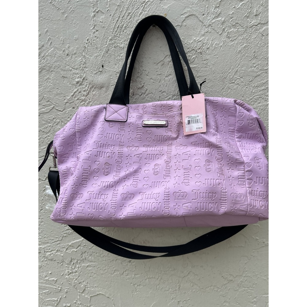 Juicy Couture Embossed Logo Duffle Bag Purple Orchid Lilac Weekender Travel NEW